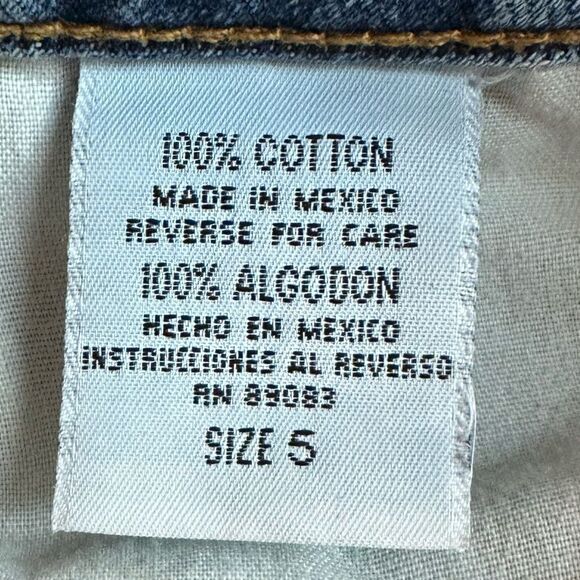 Y2K LEI Distressed Denim Mini Skirt Juniors Size 5 Blue Raw Hem Low Rise Vintage - Picture 5 of 9